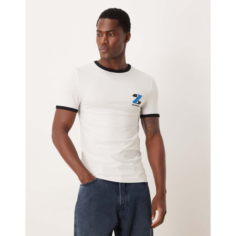 ASOS DESIGN muscle fit ringer t-shirt with city chest graphic in
