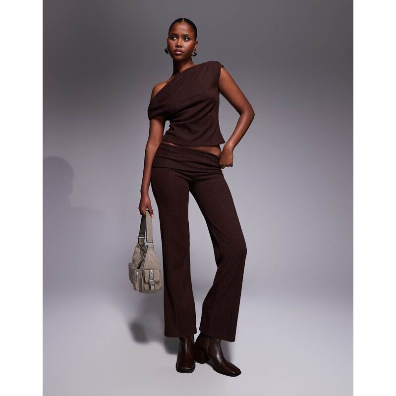 ASOS DESIGN co-ord brushed rib straight leg trousers with