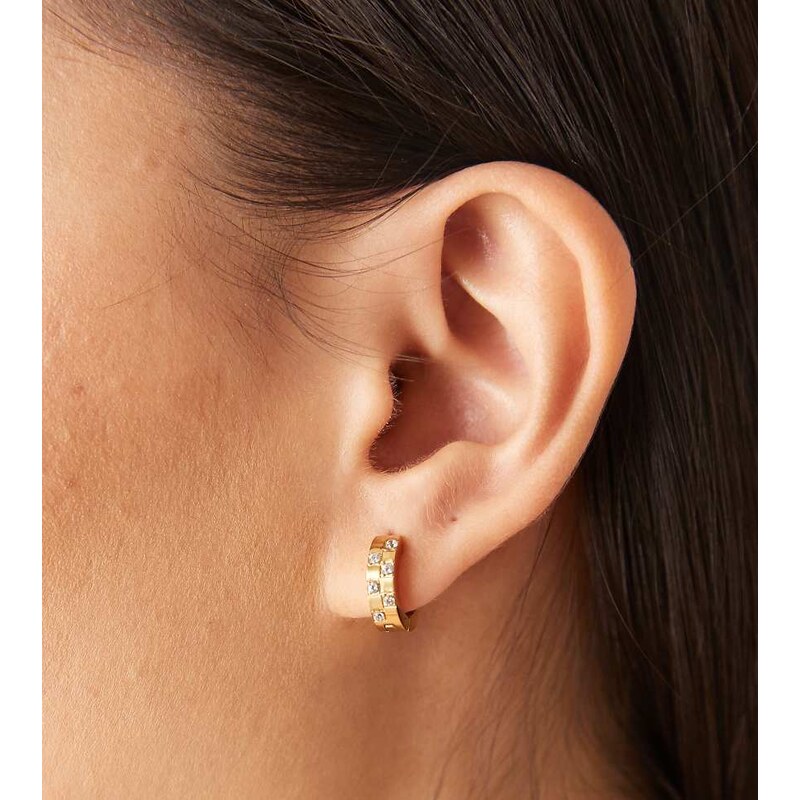 Lost Souls Huggie hoop earrings with embellished glass in 18K gold 111074276