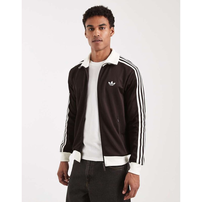 adidas Originals Classic track top in brown and off white