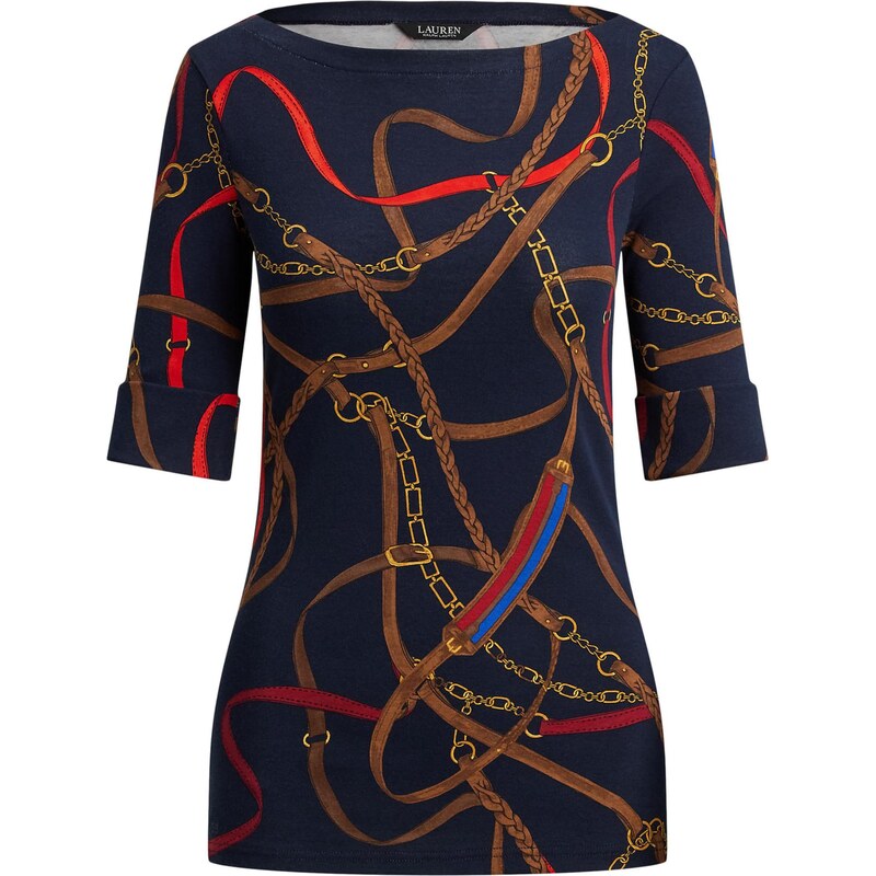 Lauren Ralph Lauren Tričko námořnická modř / hnědá / zlatě žlutá