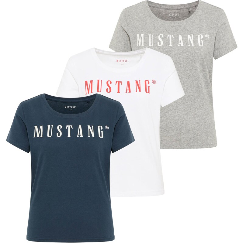 MUSTANG Tričko šedá / bílá