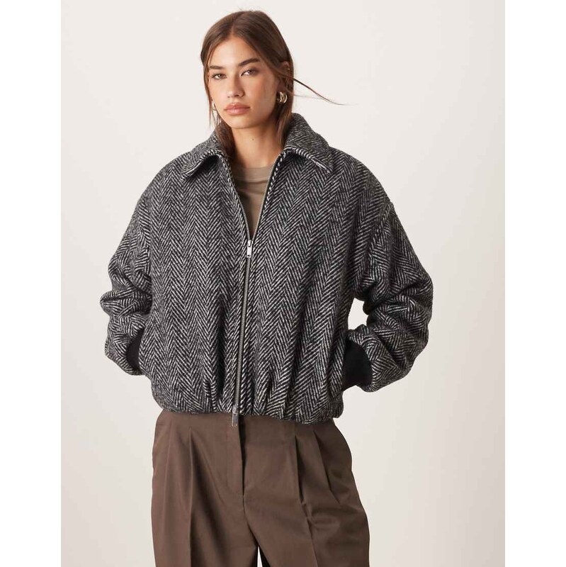 Abercrombie & Fitch herringbone wool look bubble hem bomber jacket in 110827243