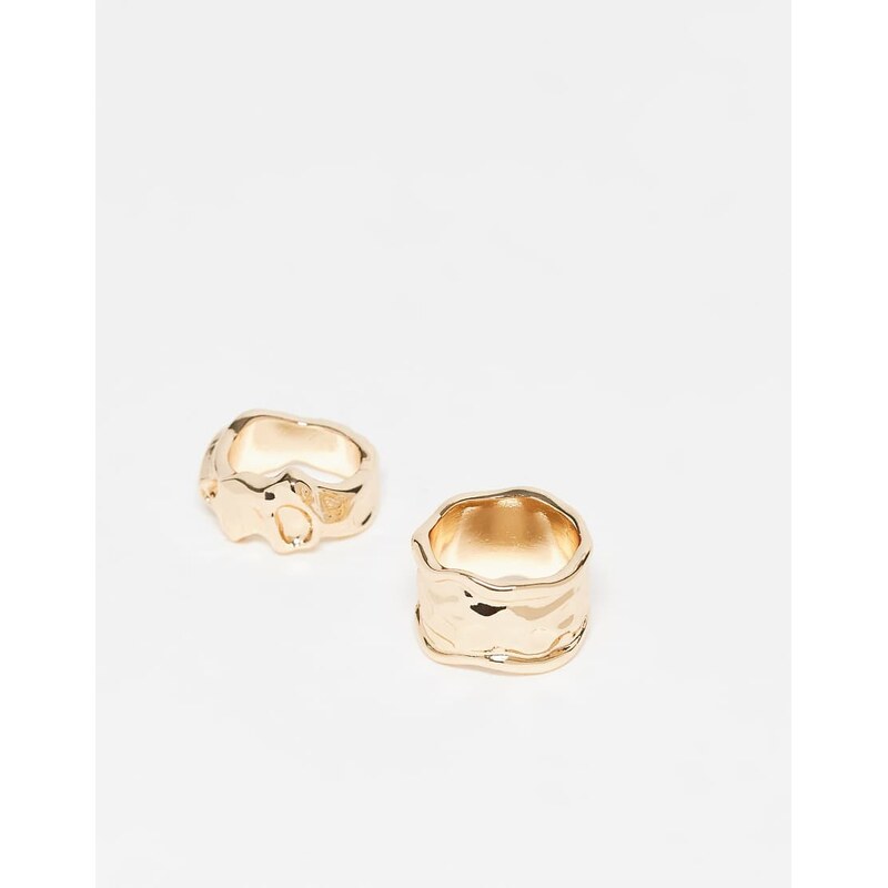 ASOS DESIGN pack of 2 rings with molten detail in gold tone