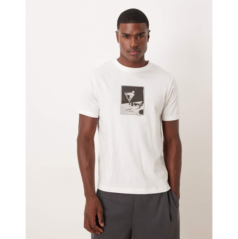 ASOS DESIGN regular fit t-shirt with martini graphic in white