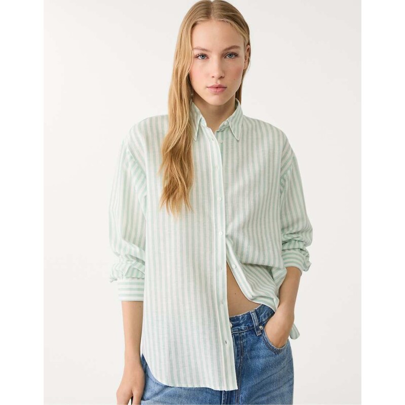 Stradivarius Linen blend shirt in pastel green 112286495