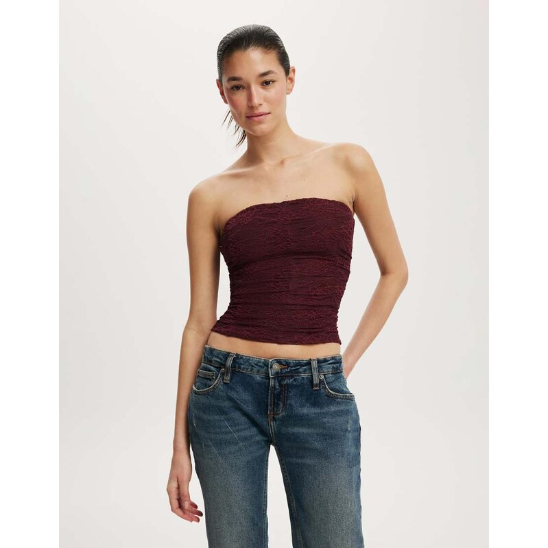Cotton On Cara corset bandeau in burgundy-Auburn 110835086