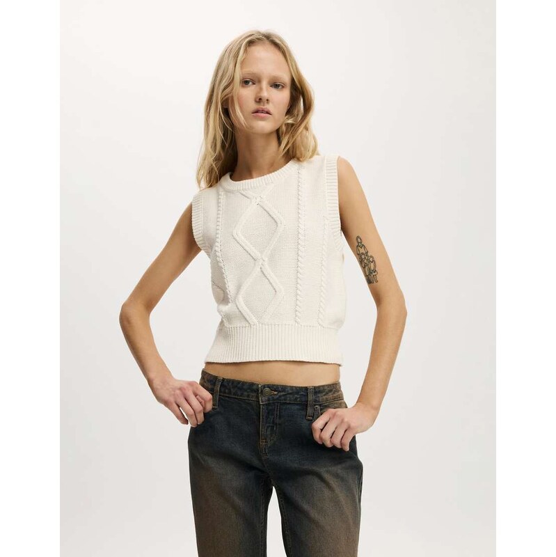 Cotton On knitted cable vest in porcelain-White 110835094