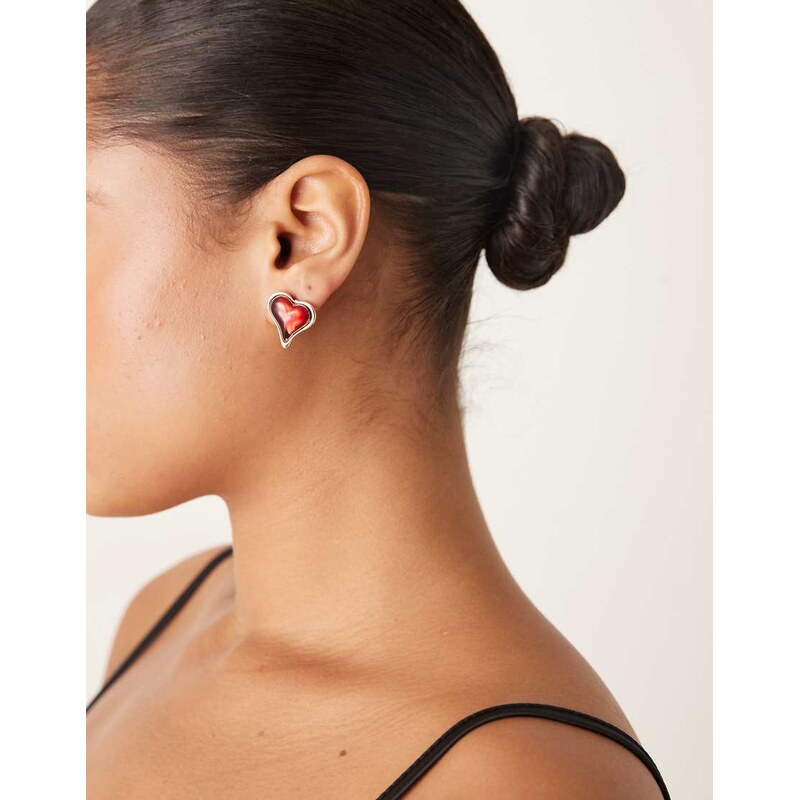 ASOS DESIGN stud earrings with heart design in red
