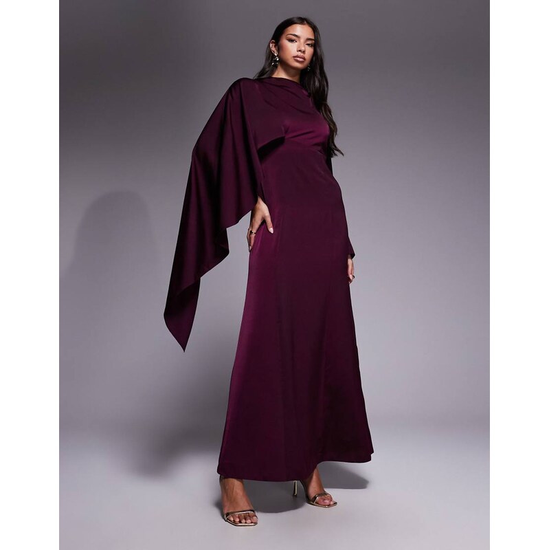 ASOS DESIGN asymmetric cape detail long sleeve maxi dress in