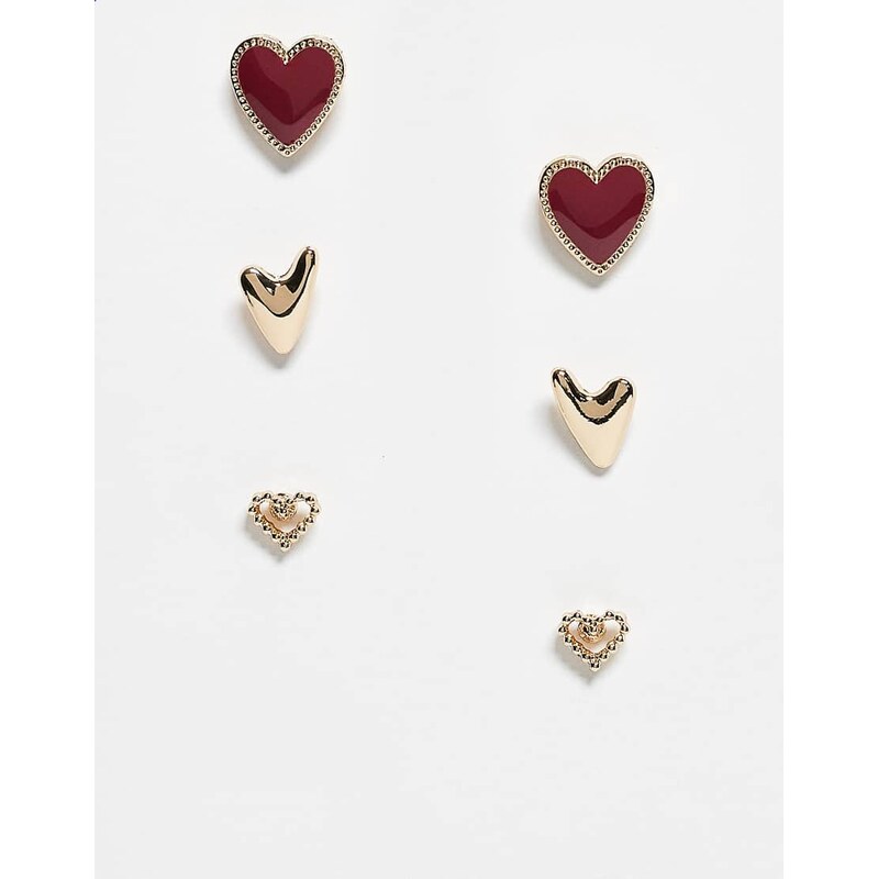 ASOS DESIGN 3 pack of stud earrings with heart design in gold and 110842190