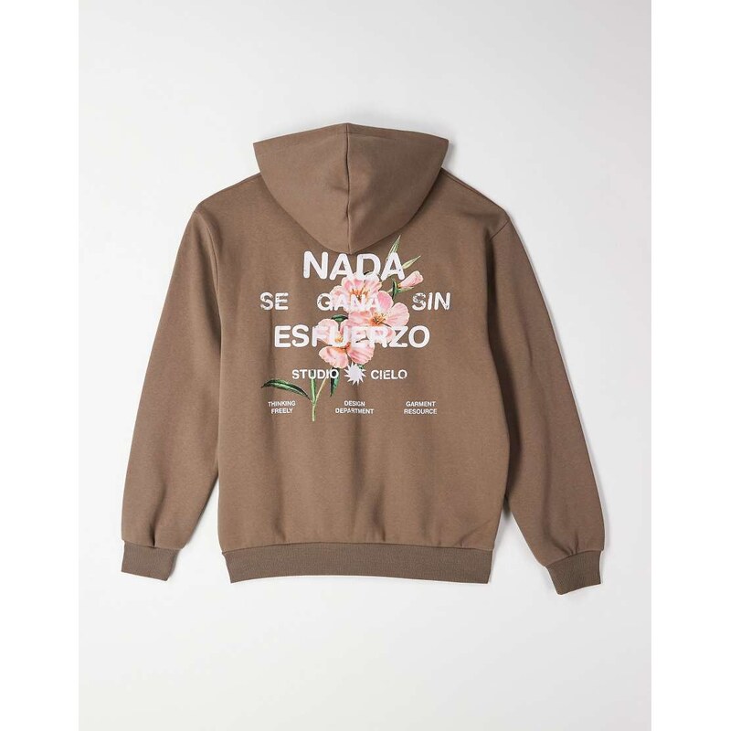ASOS DESIGN relaxed boxy hoodie with floral print in light brown