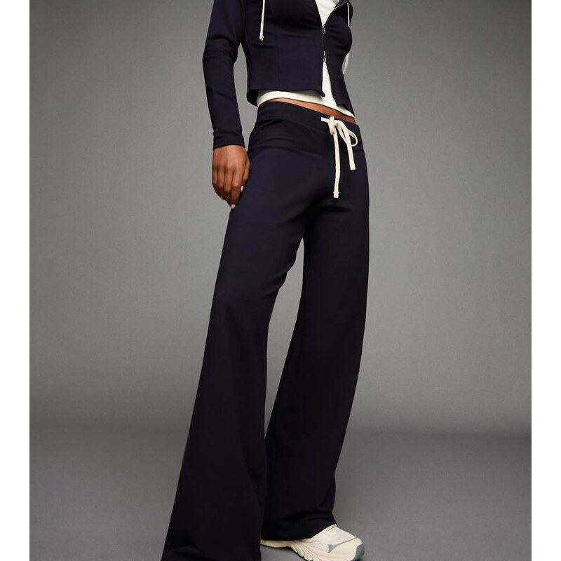Bershka Petite plush jersey trousers in navy