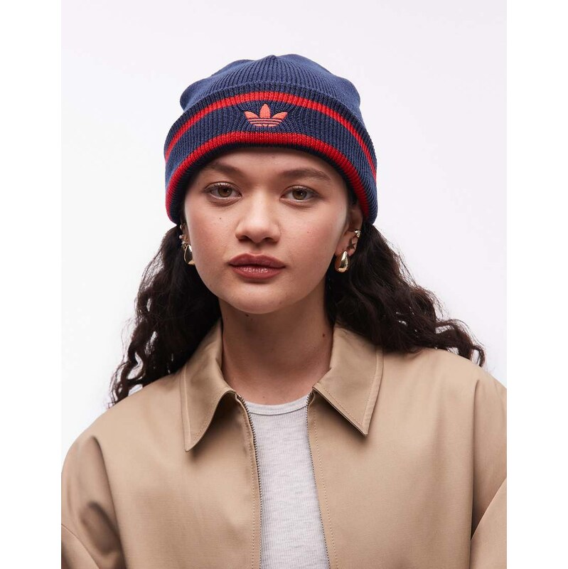 adidas Originals beanie in navy and red knit