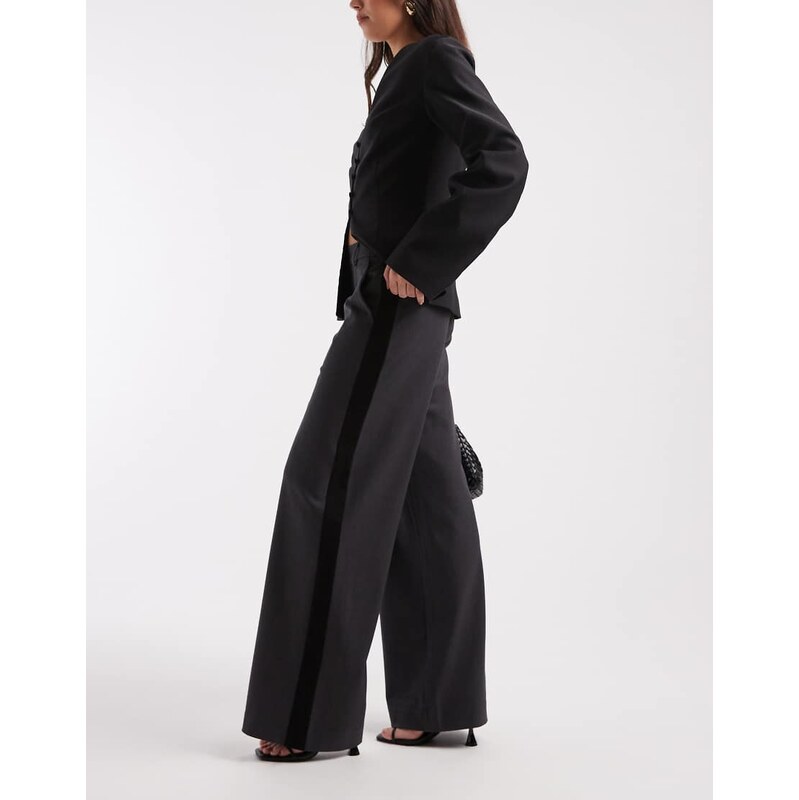 Object stretch tailored wide leg trouser with side stripe detail in 115516199