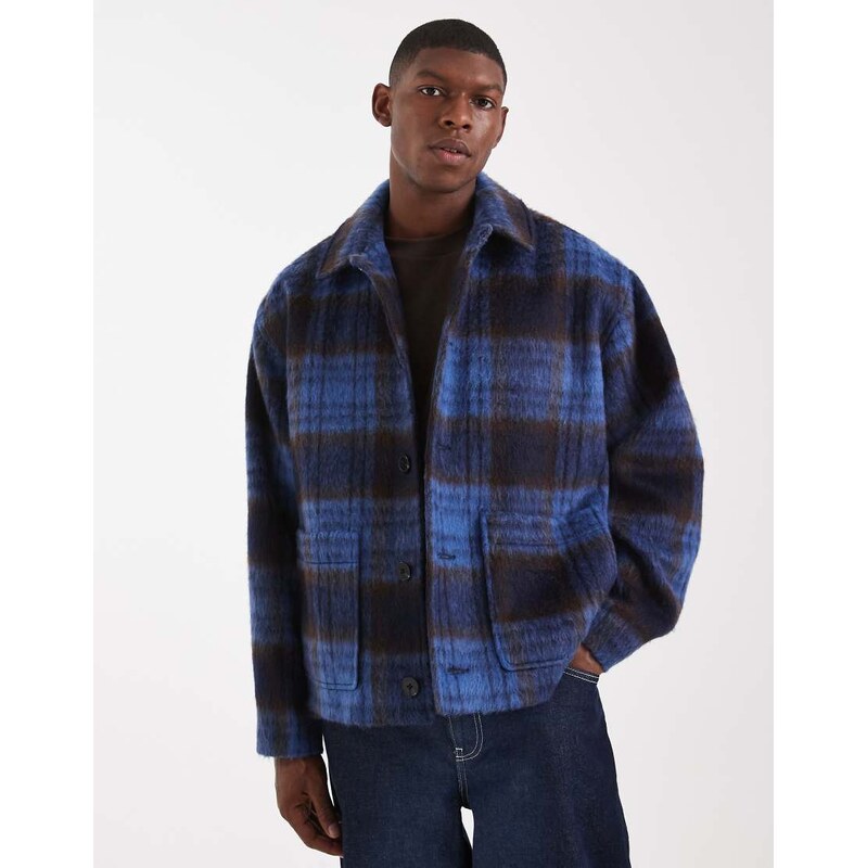 ASOS DESIGN oversized wool look check jacket in blue