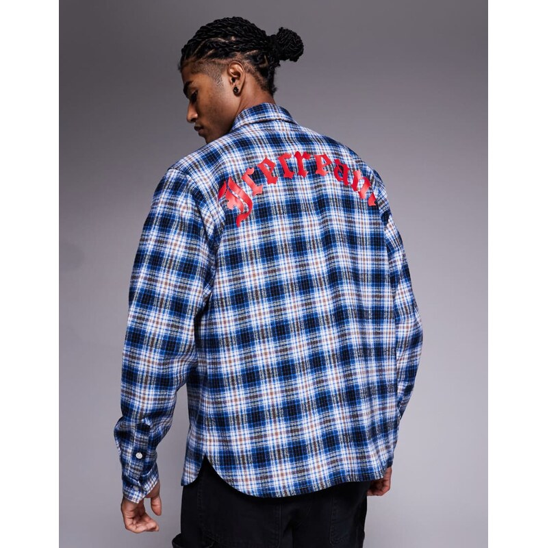 ICECREAM mascot long sleeve flannel shirt in blue with