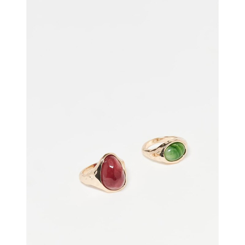 ASOS DESIGN pack of 2 rings with faux semi-precious stone set in gold 110852595