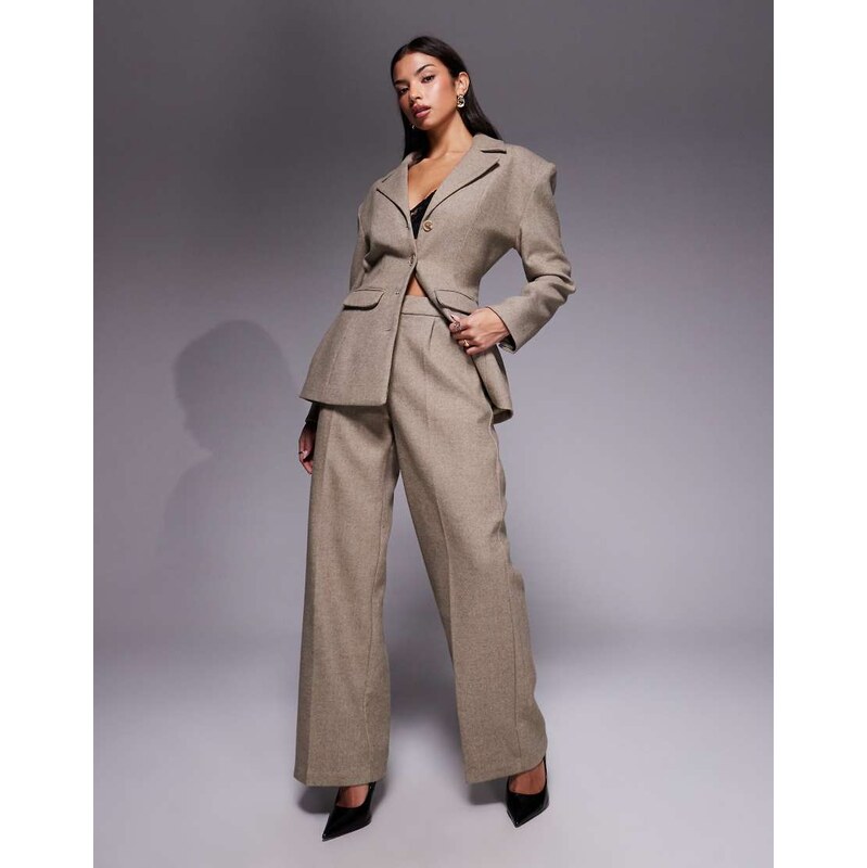 Wanderdoll Farron wool tailored wide leg trouser co-ord in taupe