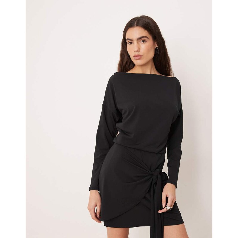 Abercrombie & Fitch slash neck long sleeve mini dress with tie