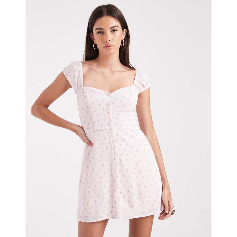 Hollister short sleeve button through mini dress in pink florals