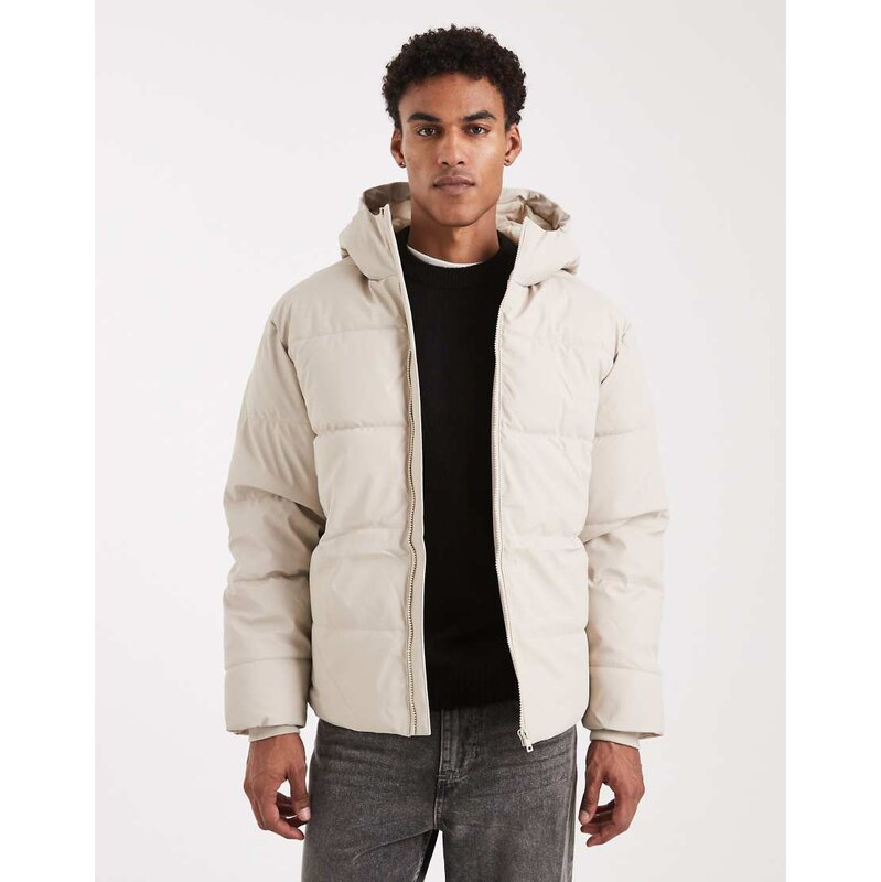 ONLY & SONS water resistant puffer coat in cream-White