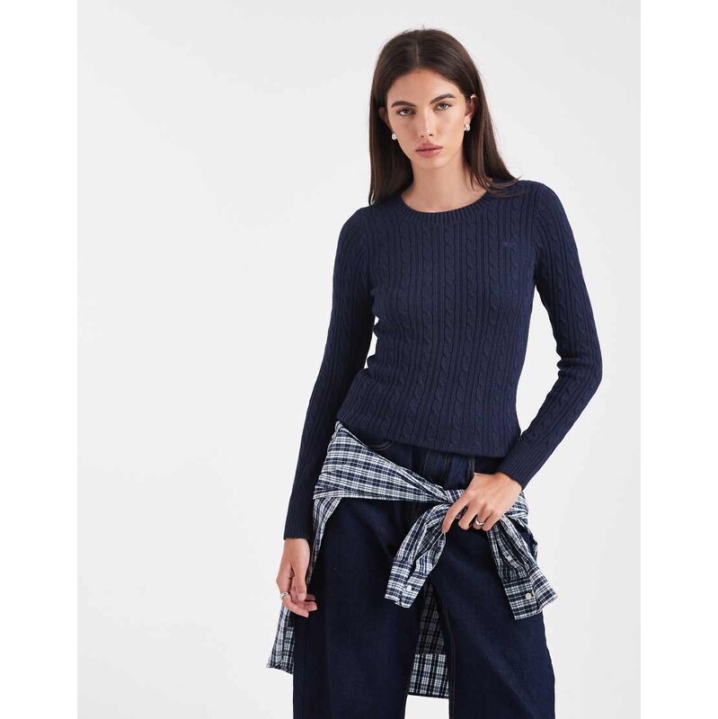 Hollister slim cable knit jumper in navy 110845252
