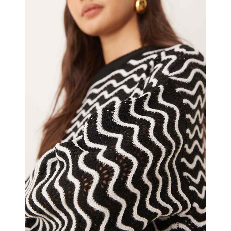 JDY zig zag stripe detail jumper in black and white