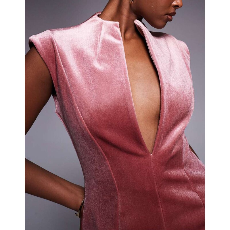 ASOS DESIGN bonded velvet tailored plunge mini dress in dusky rose