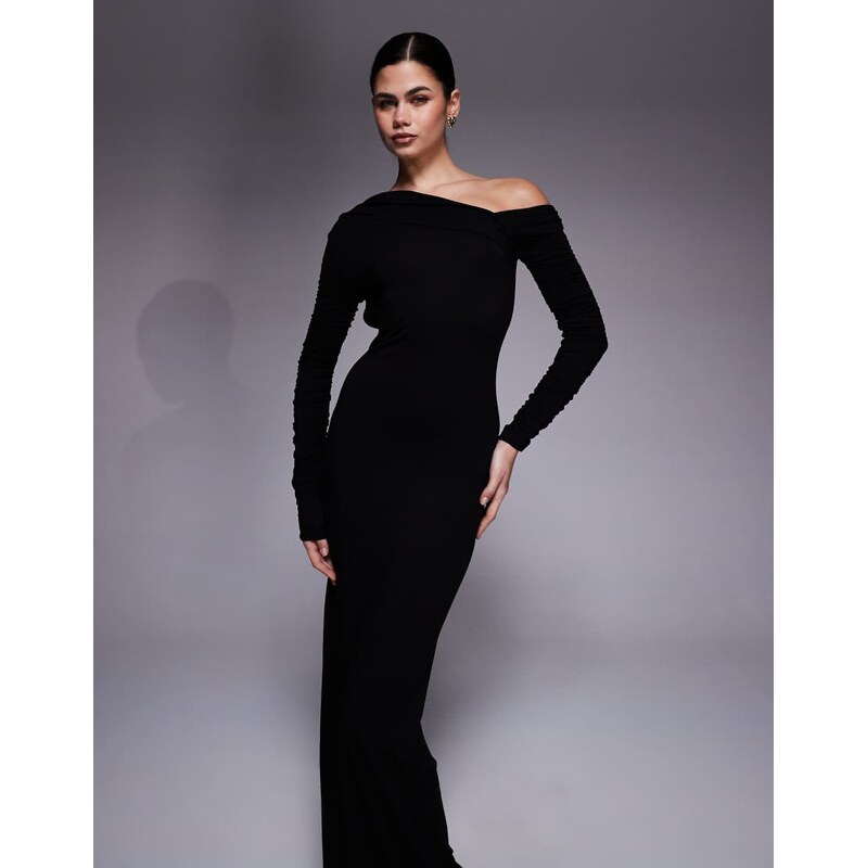 ASOS DESIGN long sleeve asymmetric cold shoulder maxi dress with
