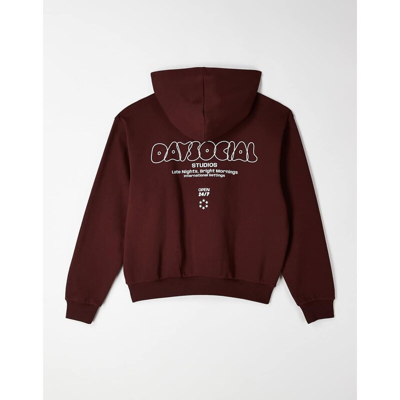 ASOS DESIGN relaxed boxy hoodie with bubble text print in rust-Brown