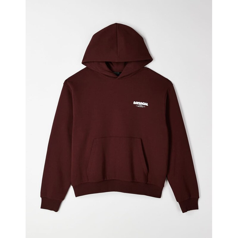 ASOS DESIGN relaxed boxy hoodie with bubble text print in rust-Brown