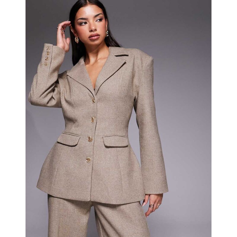 Wanderdoll Farron wool structured cinch waist longline blazer co