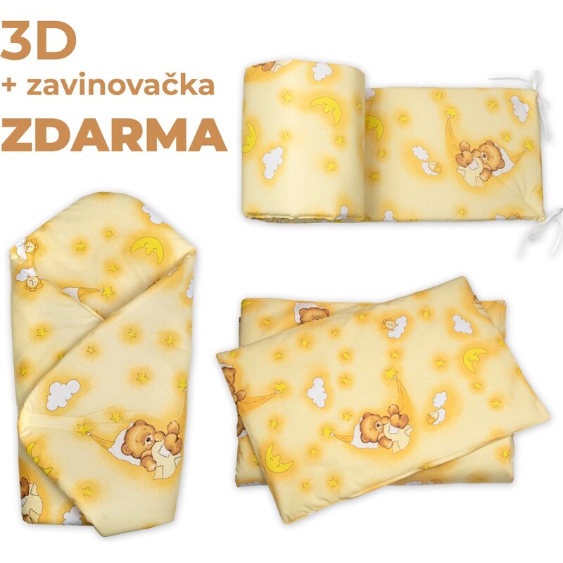 Baby Nellys 3D Mantinel s povlečením + zavinovačka zdarma, Medvídek 110849652