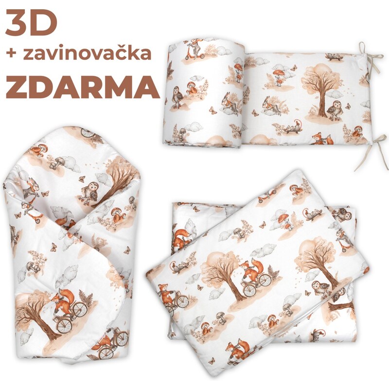 Baby Nellys 3D Mantinel s povlečením + zavinovačka zdarma, Liška, 110849654