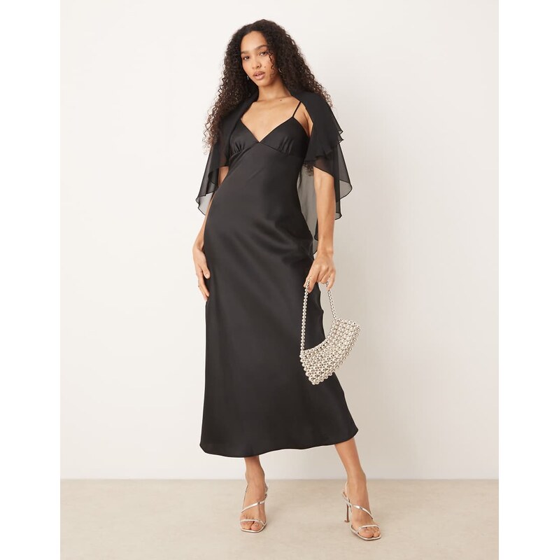 ASOS DESIGN satin cape maxi dress in black