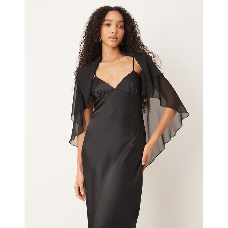 ASOS DESIGN satin cape maxi dress in black