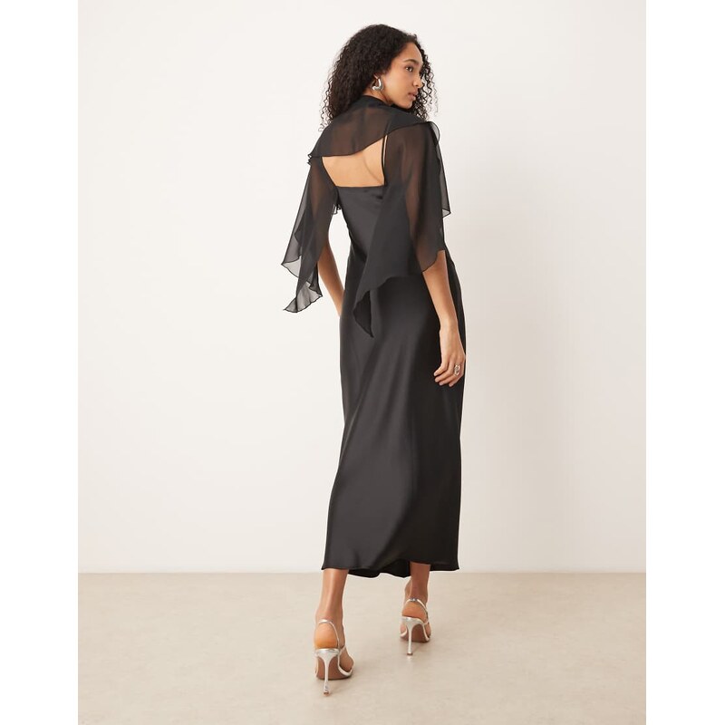 ASOS DESIGN satin cape maxi dress in black