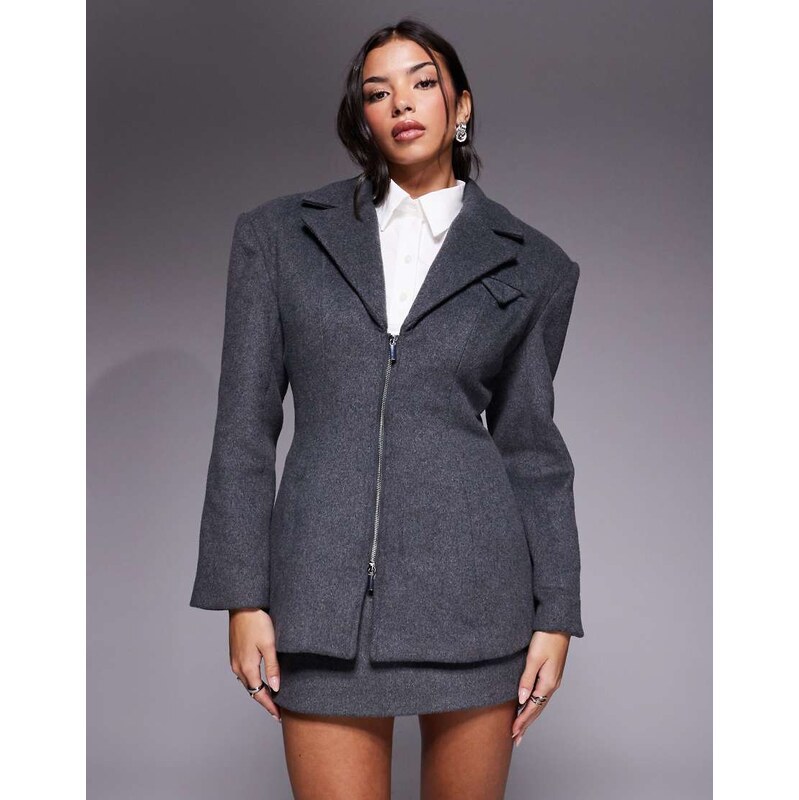 Wanderdoll Hansa wool blend structured cinch waist zip through