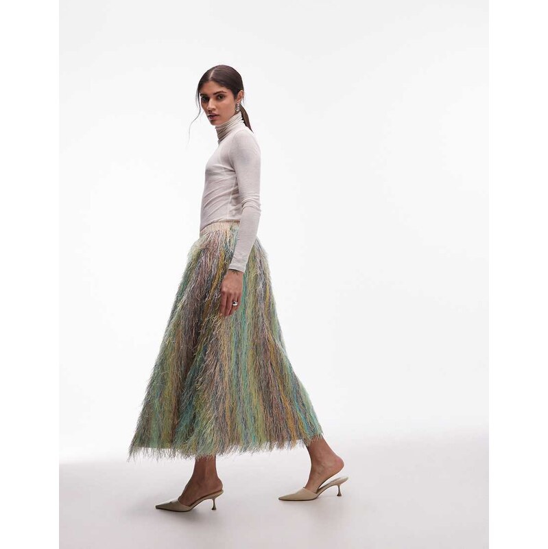 ASOS DESIGN 3D fringe circle maxi skirt in multicolour 110919009