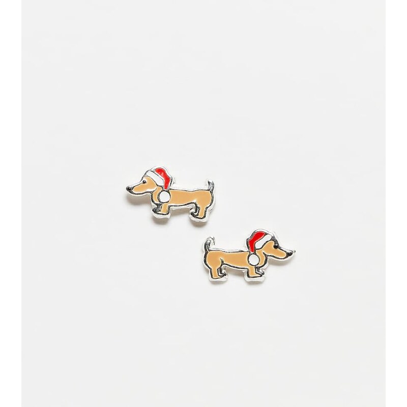 Kingsley Ryan Christmas sausage dog stud earrings in silver 111170963