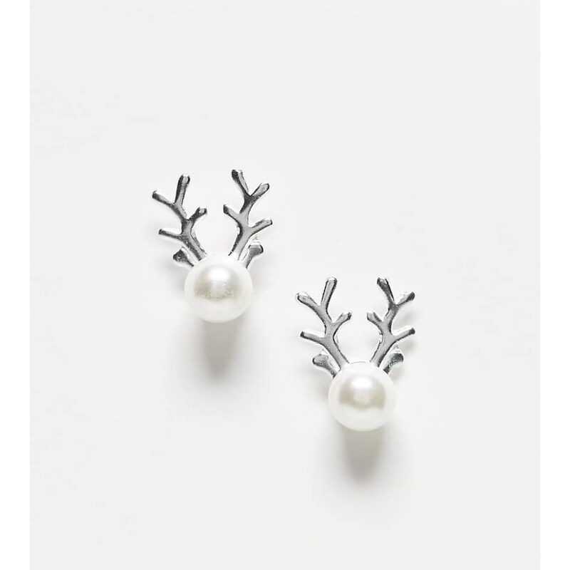 Kingsley Ryan Christmas reindeer faux pearl stud earrings in