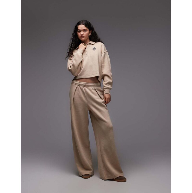 Lacoste wide leg sweatpants in beige-Neutral