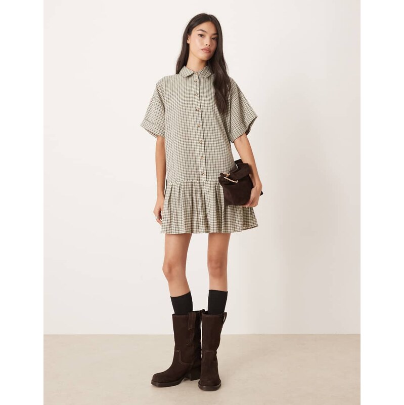 ASOS DESIGN boxy shirt mini dress with dropped waist in mono