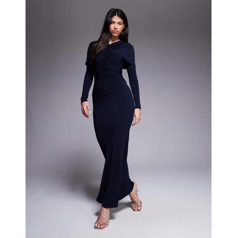 Daska slinky ruched cape detail maxi dress in navy 110918746