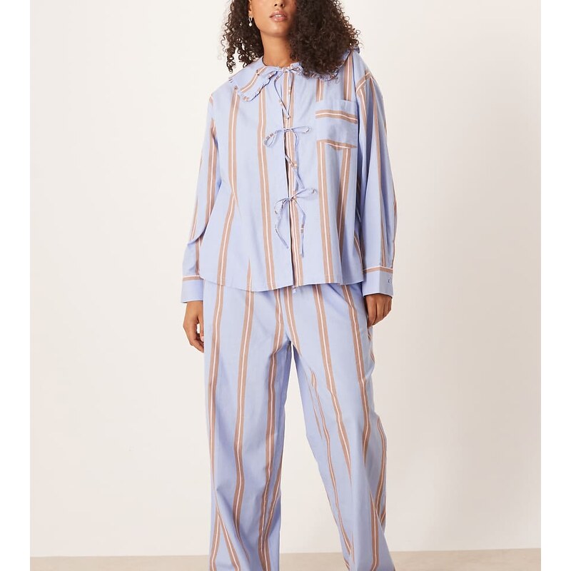 ASOS Curve ASOS DESIGN Curve bow tie up shirt & wide leg trouser 112662716