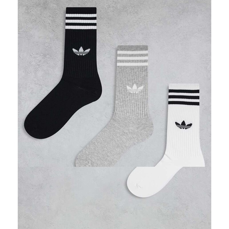 adidas Originals 3 pack solid high crew socks in white 110922756