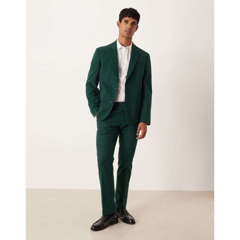 ASOS DESIGN wool slim suit trousers in dark green