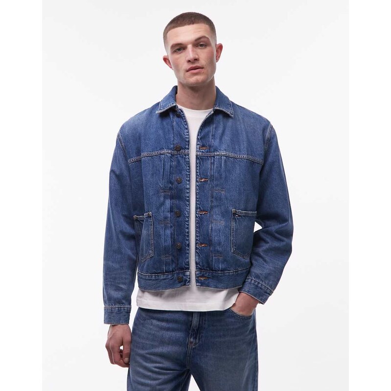 Tommy Jeans pleated selvedge denim jacket in dark wash-Navy