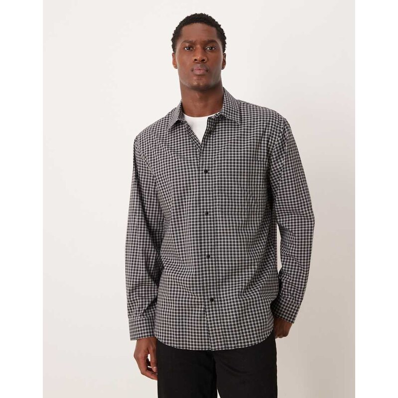Mango 100% cotton checked shirt in black